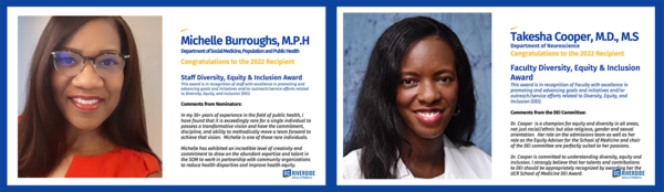 Powerpoint slide announcing Michelle Burroughs' and Takesha Cooper's awards