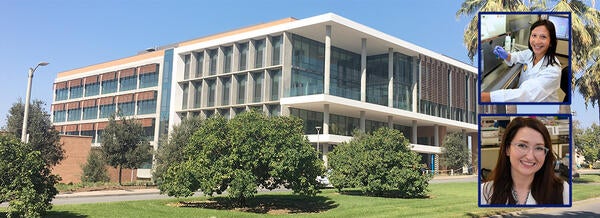 MRB building with Dr. Nair and Dr. Heinrich's photos inset.