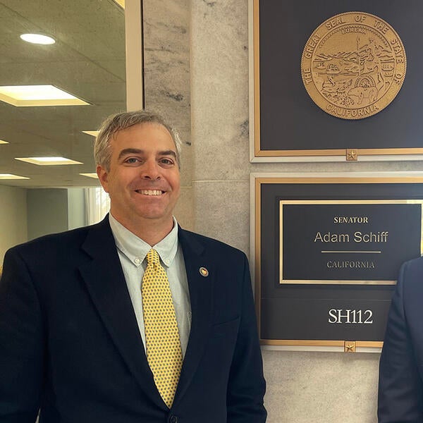 Scott Pegan outside Adam Schiff's office