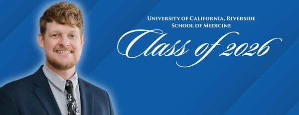 Headshot of Andrew McLain on a blue background next to text reading "Class of 2026"