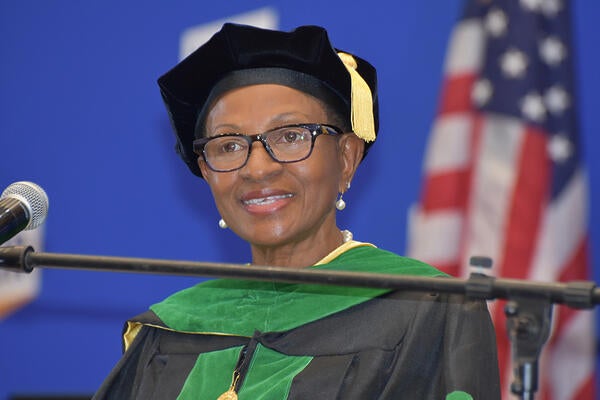 Dean Deborah Deas speaking at commencement 2026