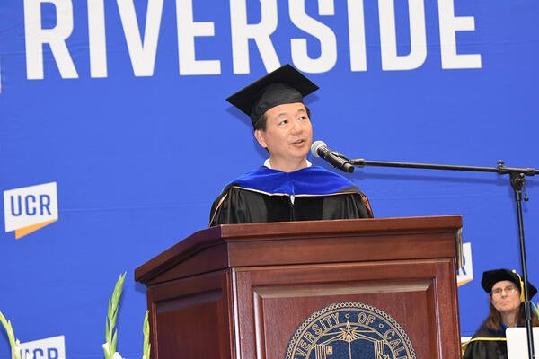 Daniel Teraguchi speaking at commencement