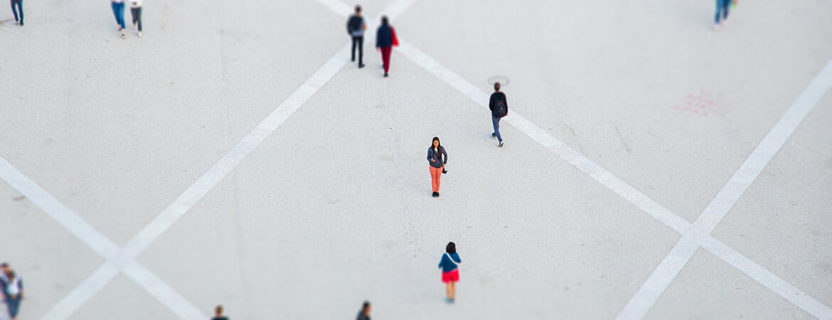 People walking in a plaza, photo by Ryutaro Tsukata