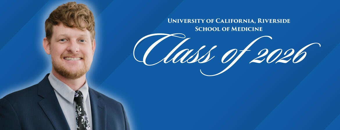 Headshot of Andrew McLain on a blue background next to text reading "Class of 2026"