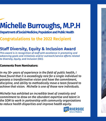 Powerpoint slide announcing Michelle Burroughs' and Takesha Cooper's awards