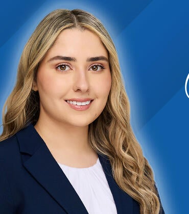 Headshot of Helen Setaghiyan on a blue background next to text reading "Class of 2026"