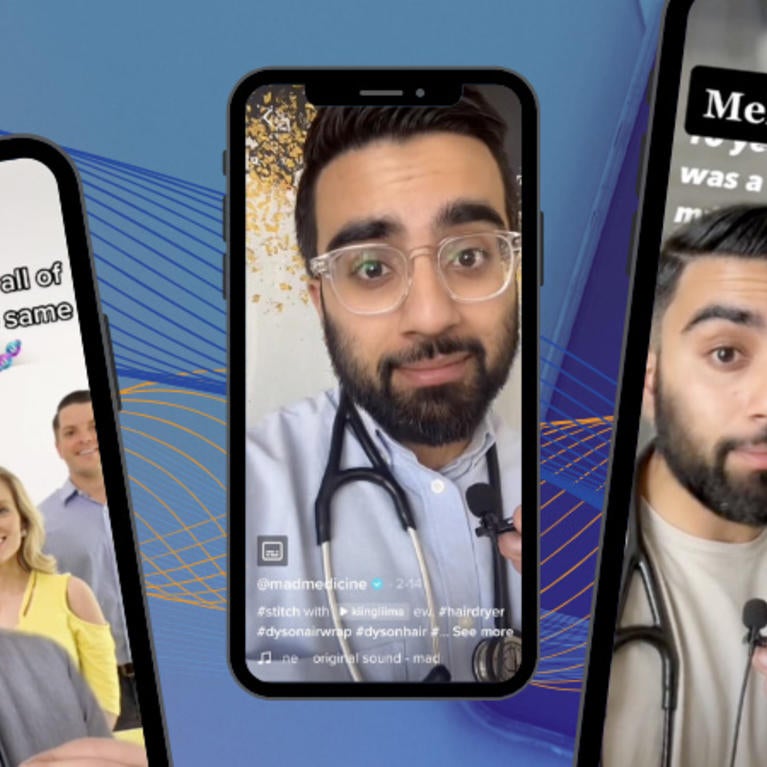 Smartphones showing several videos from the MadMedicine TikTok account