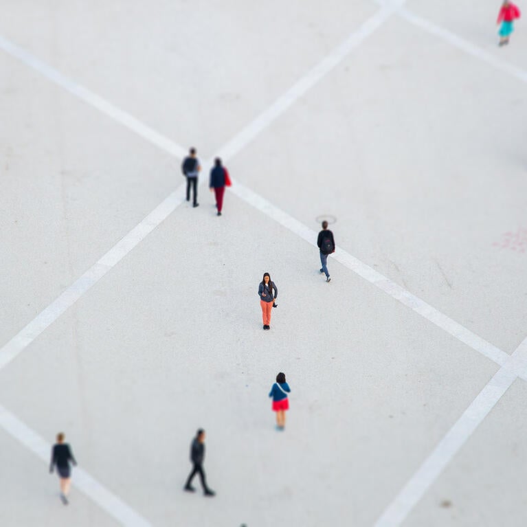 People walking in a plaza, photo by Ryutaro Tsukata