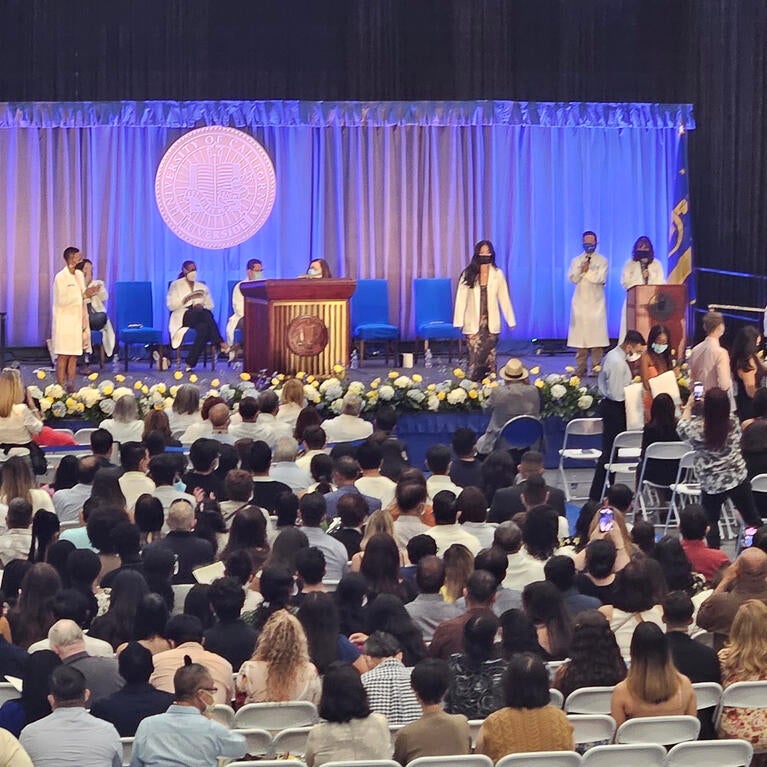 stage at the 2023 White Coat ceremony