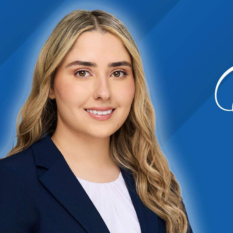 Headshot of Helen Setaghiyan on a blue background next to text reading "Class of 2026"