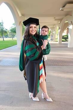 Violeta Covarrubias with her baby daughter