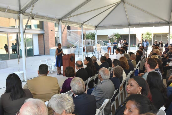 ribbon_cutting_ceremony Deborah Deas addresses attendees at the Ribbon Cutting Ceremony