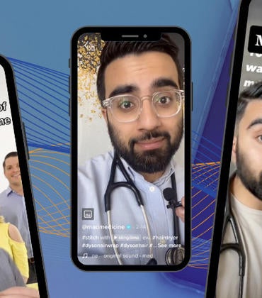 Smartphones showing several videos from the MadMedicine TikTok account